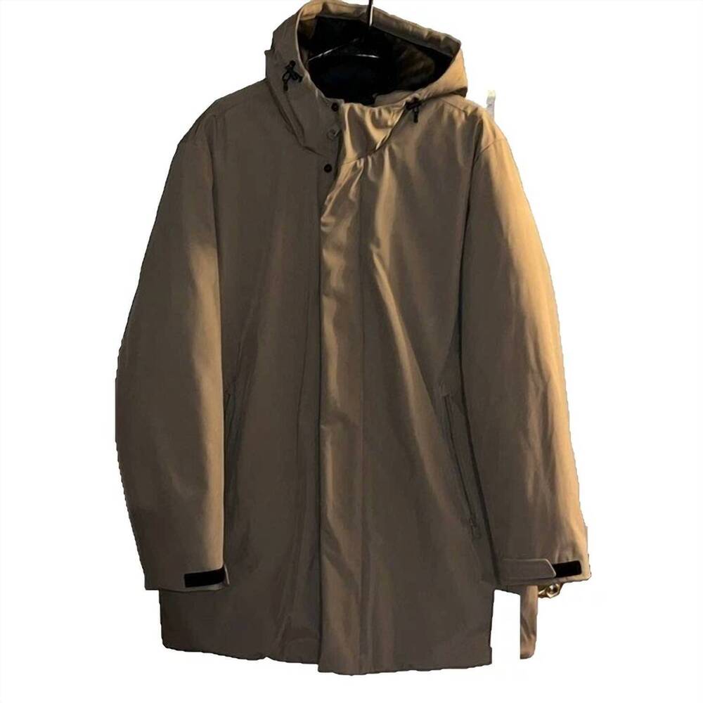 NEW CALVIN KLEIN men's zip and snaps hooded puffer coat in tan